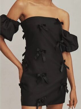 Hutch Black Strapless Mini Dress with Bow Accents